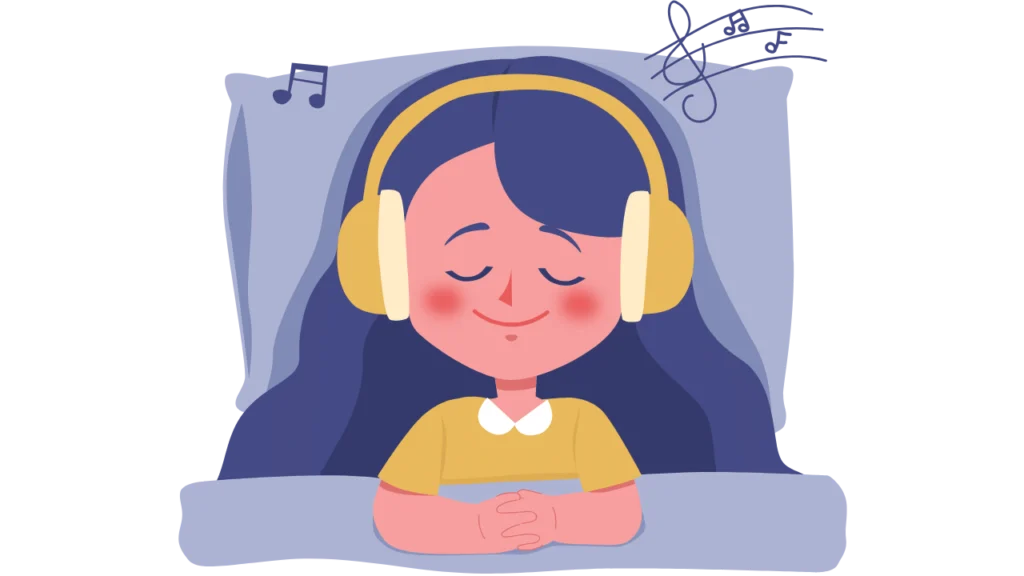 dítě poslouchající meditační hudbu na spaní